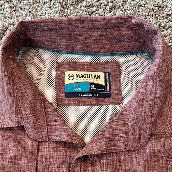Magellan Outdoors Men's Maroon/Purple Casual Button Down Shirt - Picture 2 of 5
